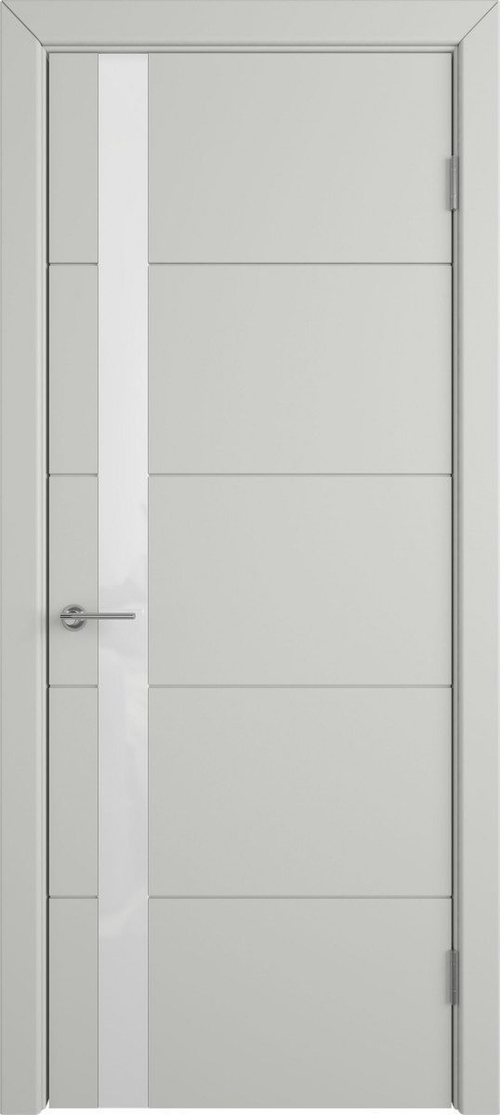 Дверное полотно 38 Trust Эмаль Светло серая, БЕЛОЕ СТЕКЛО